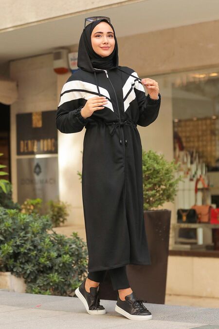 Black Hijab Coat 16011S - NEVA STYLE