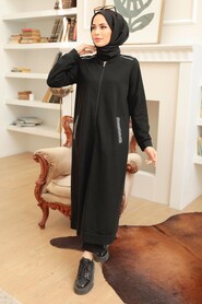 Black Hijab Coat 1902S - 1