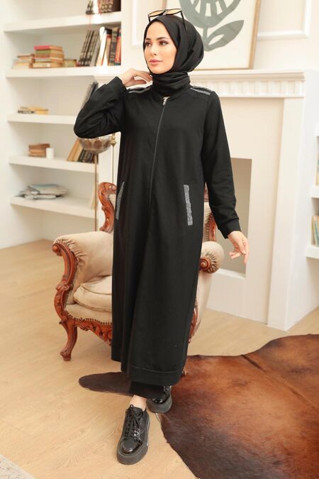 Black Hijab Coat 1902S - NEVA STYLE