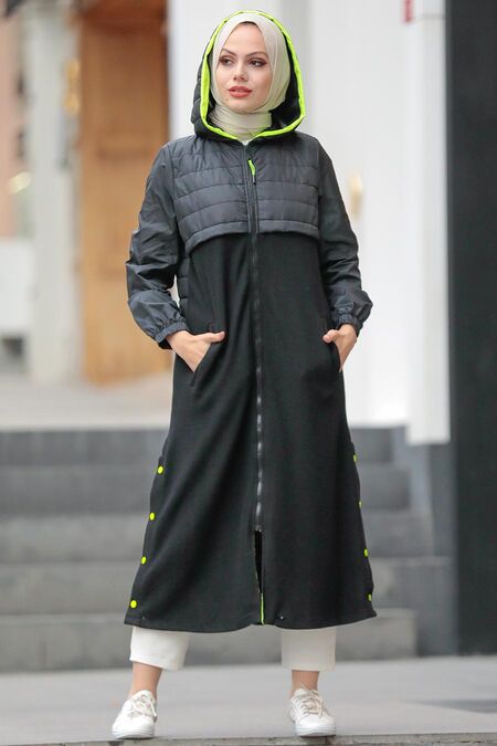 Black Hijab Coat 19220S - NEVA STYLE