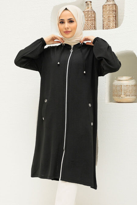 Black Hijab Coat 2585S - NEVA STYLE
