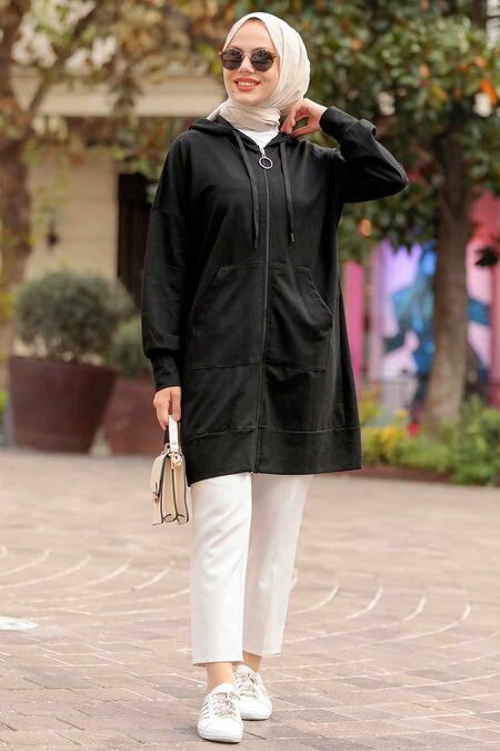 Black Hijab Coat 32450S - NEVA STYLE