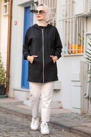 Black Hijab Coat 3674S - 2