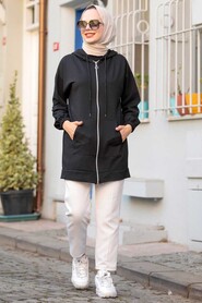 Black Hijab Coat 3674S - 1