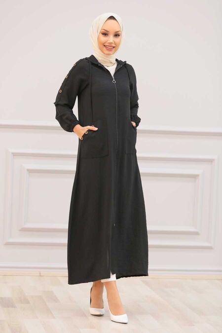 Black Hijab Coat 3729S - NEVA STYLE