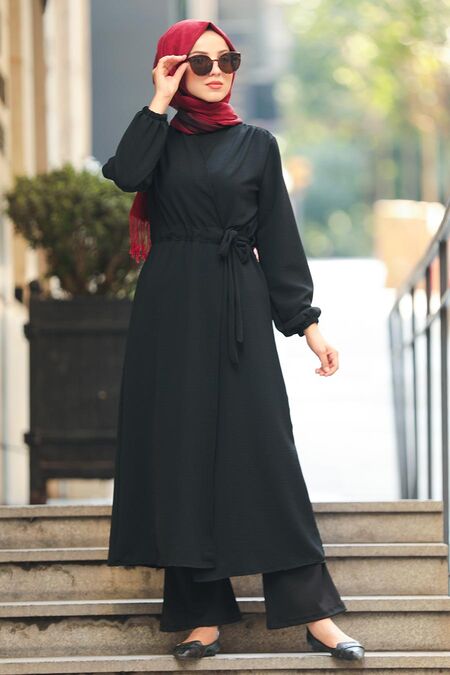 Black Hijab Coat 3745S - NEVA STYLE