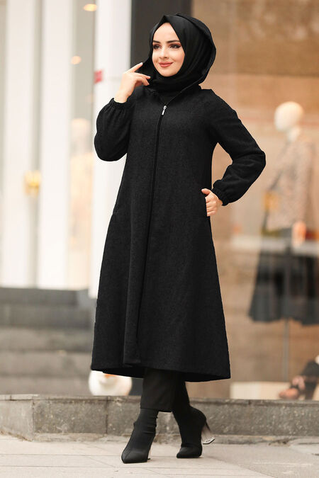 Black Hijab Coat 40081S - NEVA STYLE