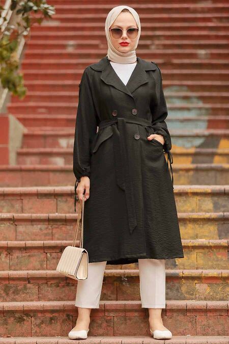 Black Hijab Coat 41060S - NEVA STYLE