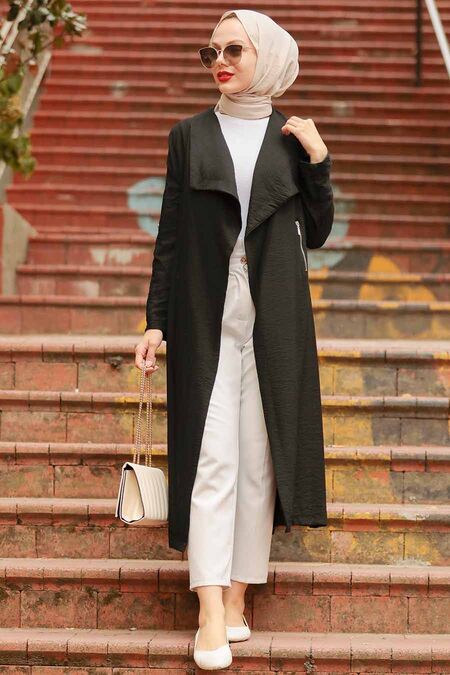  Black Hijab Coat 41102S - NEVA STYLE