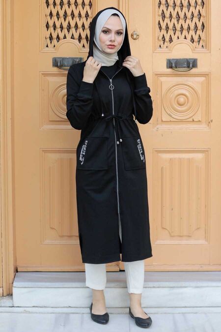 Black Hijab Coat 4401S - NEVA STYLE