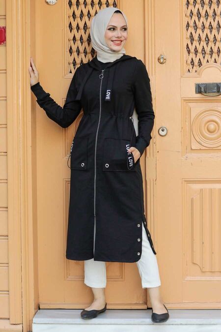 Black Hijab Coat 4402S - NEVA STYLE