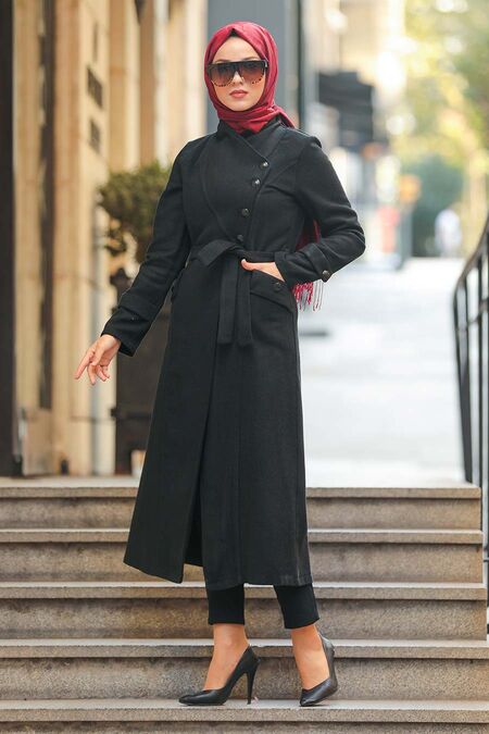 Black Hijab Coat 5074S - NEVA STYLE