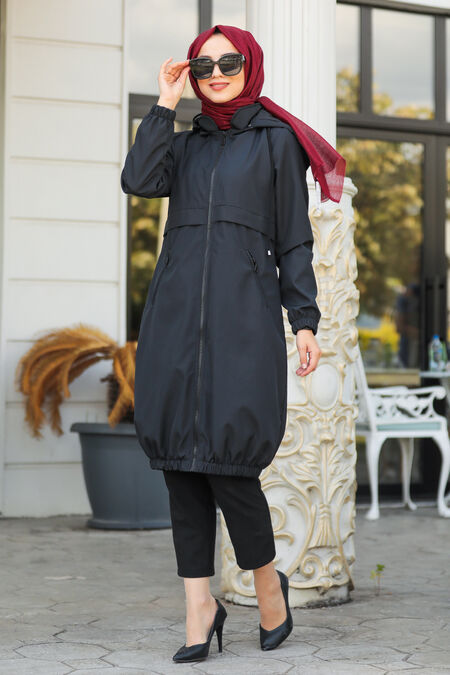 Black Hijab Coat 50850S - NEVA STYLE