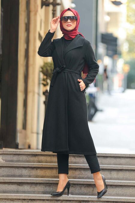 Black Hijab Coat 5173S - NEVA STYLE