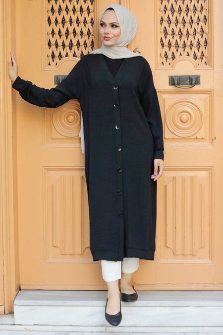 Black Hijab Coat 553S - NEVA STYLE