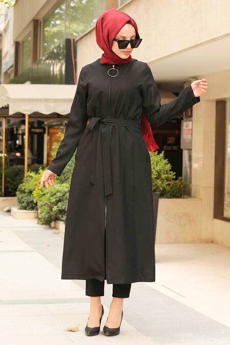 Black Hijab Coat 5554S - NEVA STYLE