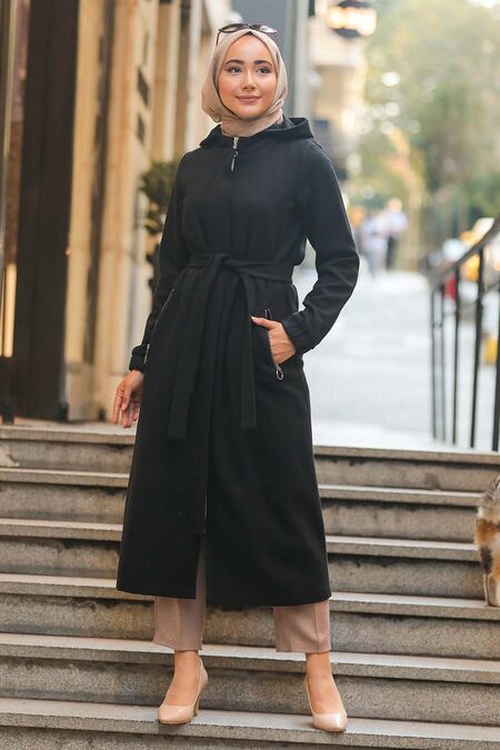 Black Hijab Coat 5562S - NEVA STYLE