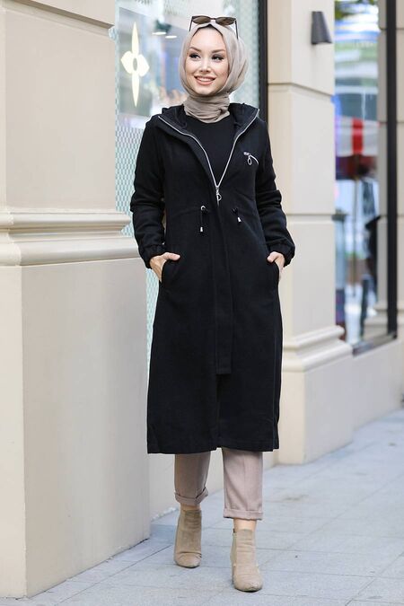 Black Hijab Coat 5565S - NEVA STYLE