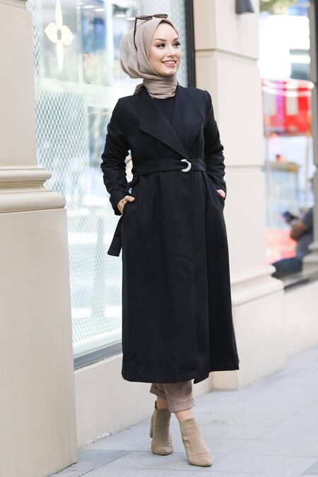 Black Hijab Coat 5569S - NEVA STYLE