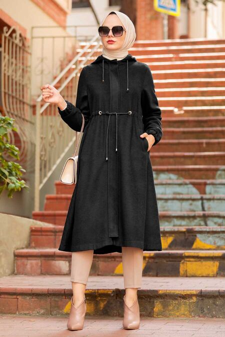 Black Hijab Coat 5578S - NEVA STYLE