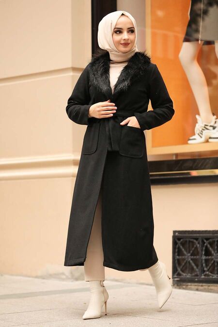 Black Hijab Coat 5590S - NEVA STYLE
