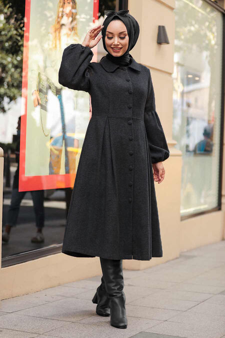 Black Hijab Coat 5592S - NEVA STYLE