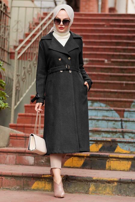 Black Hijab Coat 5661S - NEVA STYLE