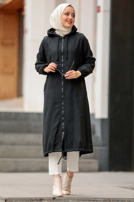 Black Hijab Coat 5664S - NEVA STYLE