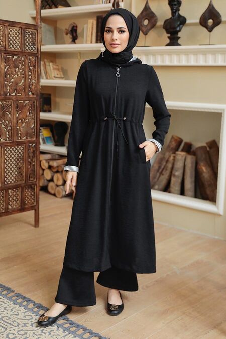 Black Hijab Coat 5721S - NEVA STYLE
