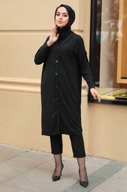 Black Hijab Coat 57290S - 1