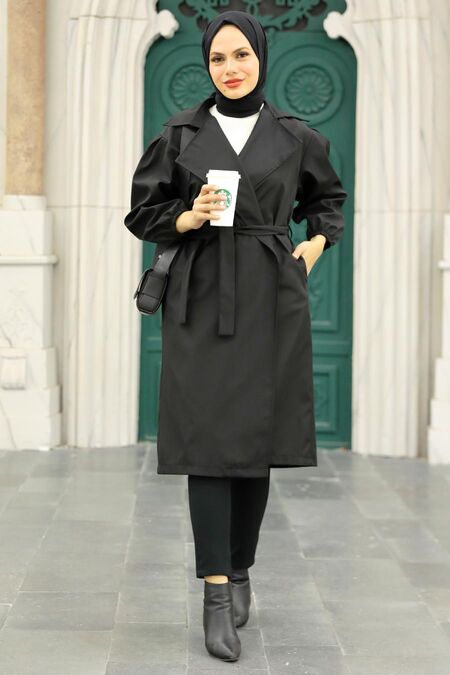 Black Hijab Coat 5829S - NEVA STYLE