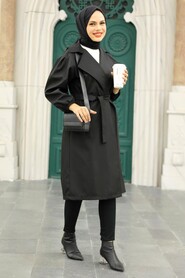 Black Hijab Coat 5829S - 3