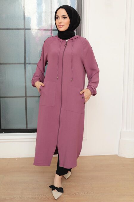 Dark Dusty Rose Hijab Coat 6298KGK - NEVA STYLE