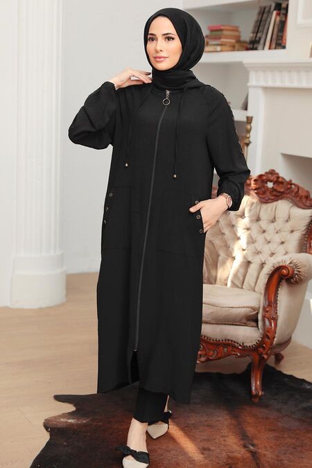 Black Hijab Coat 6298S - NEVA STYLE