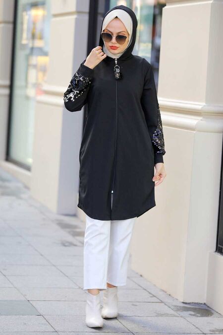 Black Hijab Coat 6844S - NEVA STYLE