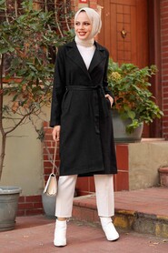 Black Hijab Coat 7013S - 1