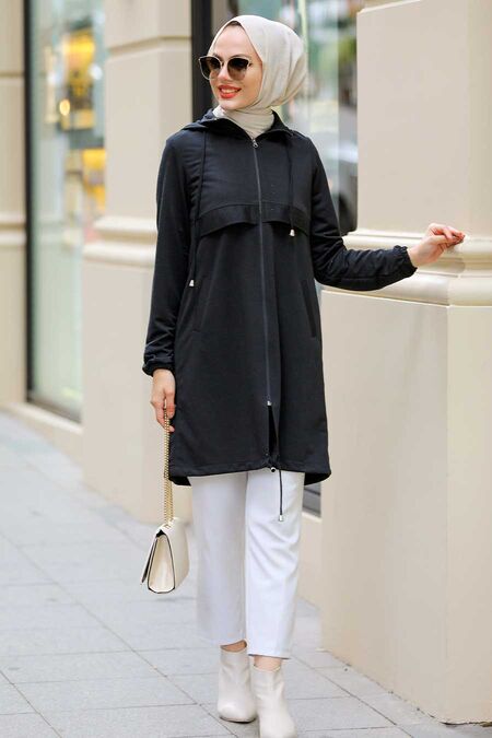 Black Hijab Coat 7148S - NEVA STYLE