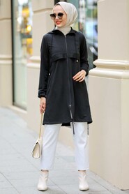 Black Hijab Coat 7148S - 3