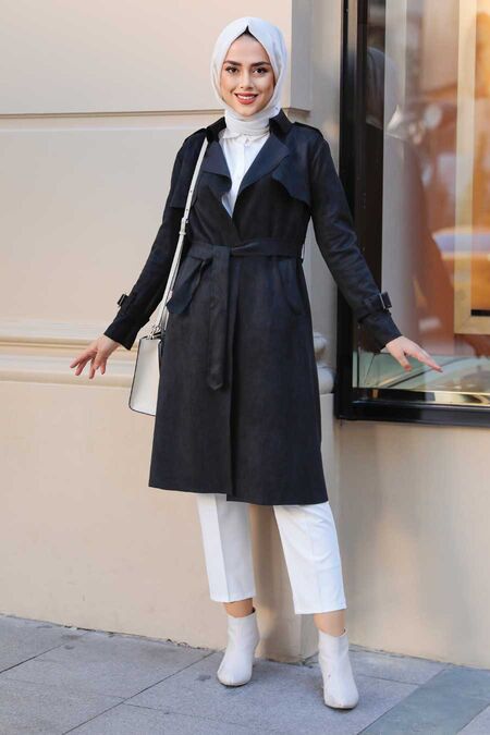 Black Hijab Coat 72070S - NEVA STYLE