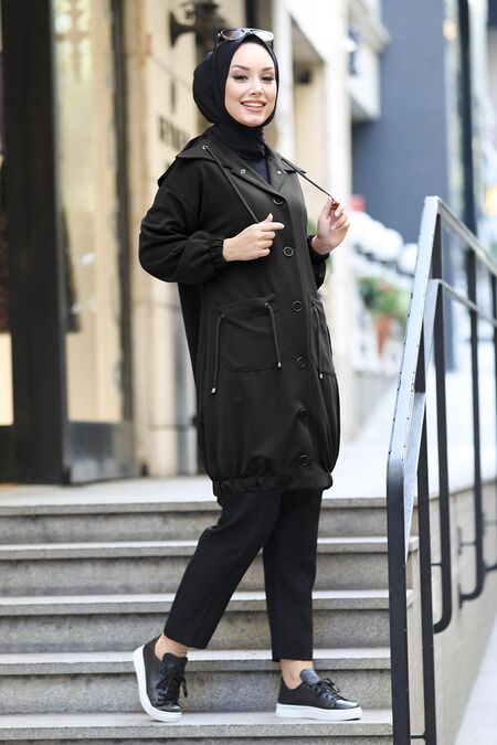 Black Hijab Coat 8861S - NEVA STYLE