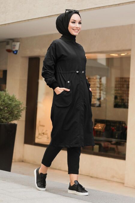 Black Hijab Coat 8874S - NEVA STYLE