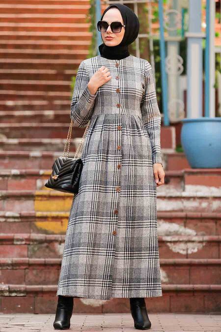 Black Hijab Coat 8941S - NEVA STYLE