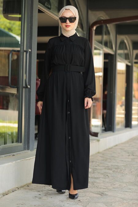 Black Hijab Daily Dress 12580S - NEVA STYLE