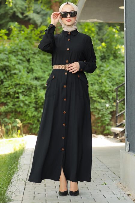 Black Hijab Daily Dress 3318S - NEVA STYLE