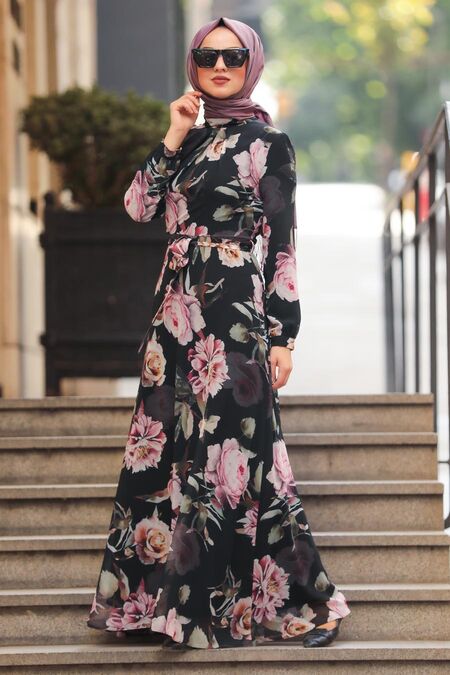 Black Hijab Daily Dress 81543S - NEVA STYLE