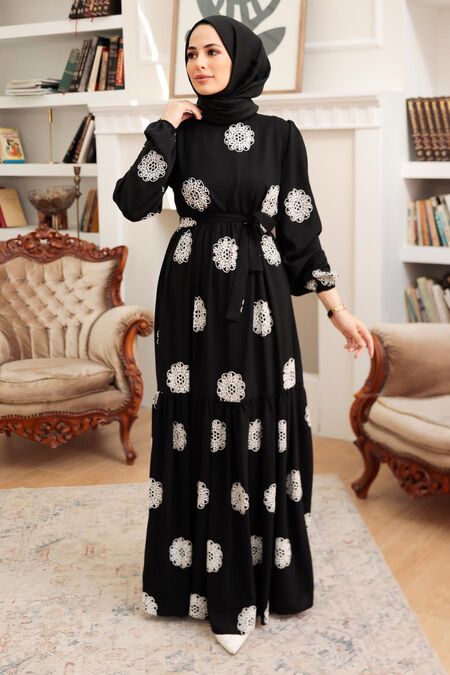 Black Hijab Dress 10281S - NEVA STYLE