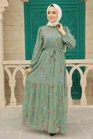 Almond Green Hijab Dress 11282CY - 1