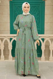 Almond Green Hijab Dress 11282CY - 2