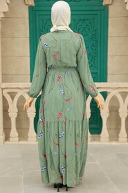Almond Green Hijab Dress 11282CY - 3
