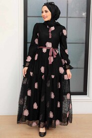 Black Hijab Dress 1216S - Thumbnail